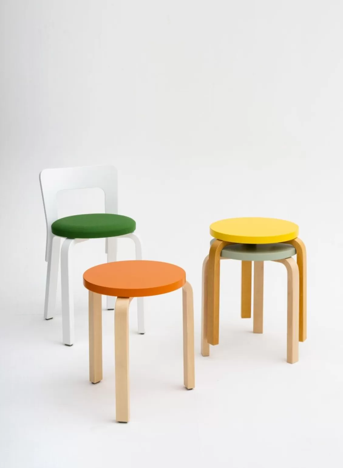 SUSAN BIJL Stool 60, Legs Honey, Seat Yellow - Artek Clearance
