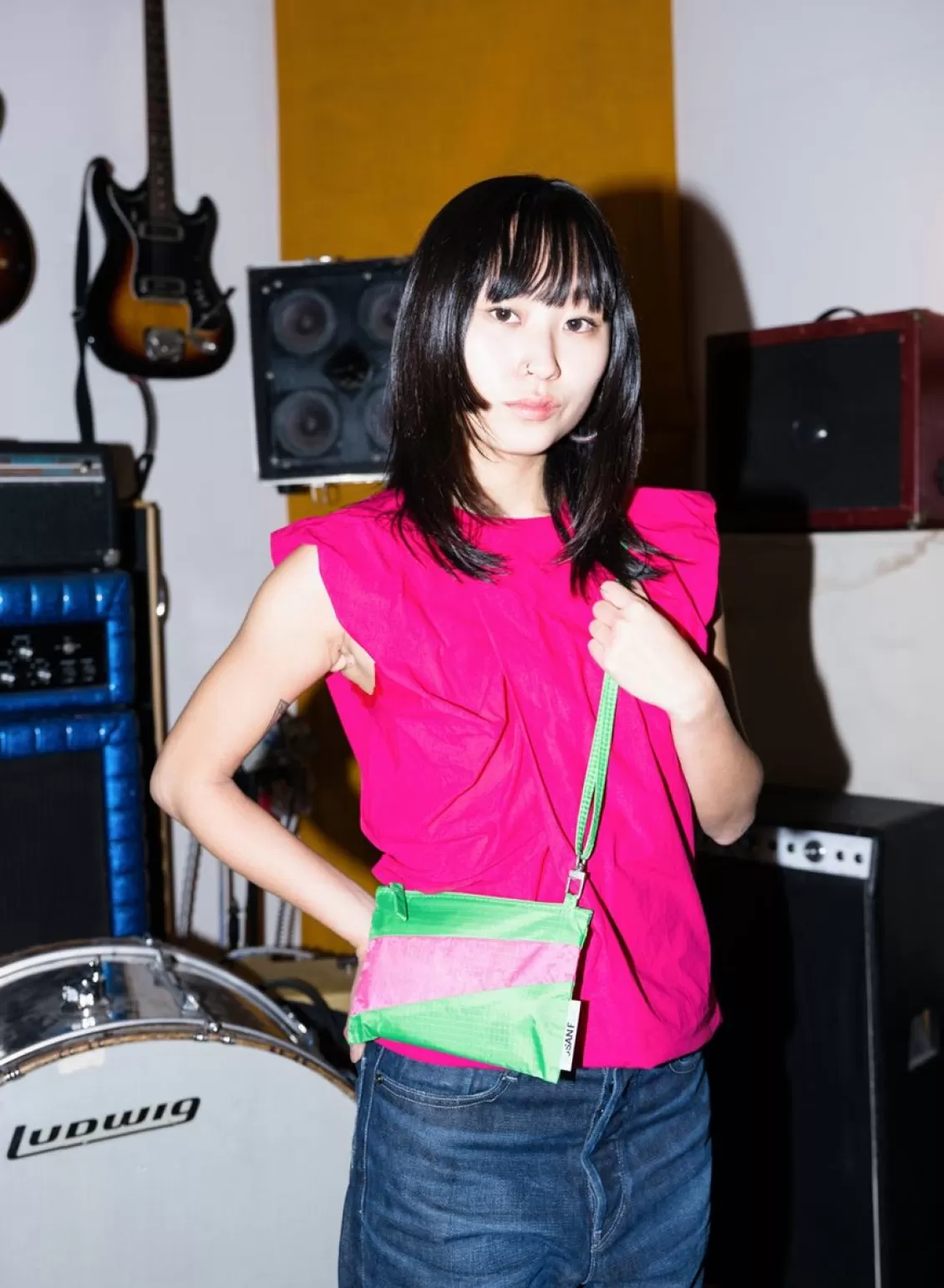 SUSAN BIJL The New Pouch Greenscreen & Fluo Pink Small Best Sale