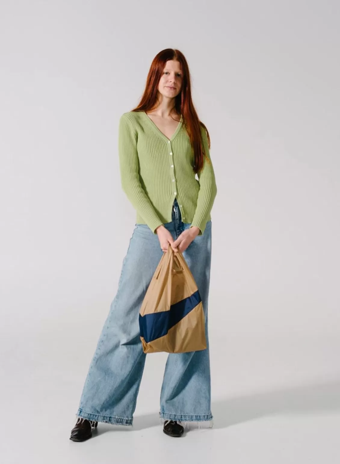 SUSAN BIJL The New Shopping Bag Camel & Navy Medium Flash Sale