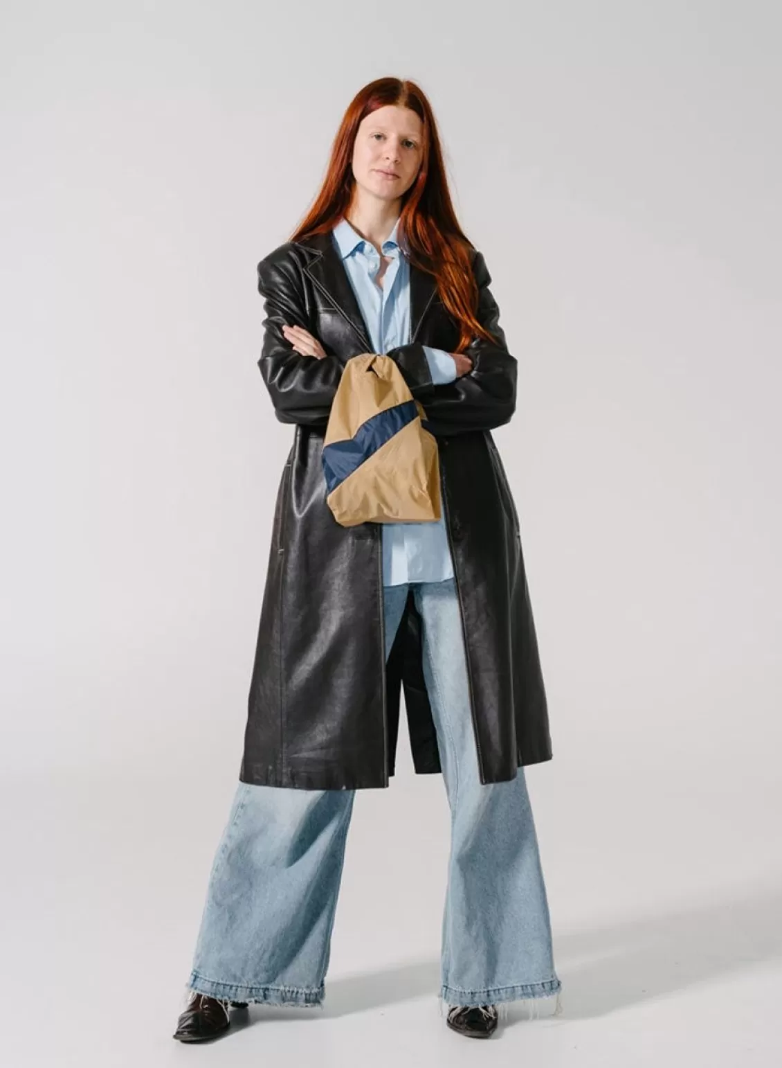 SUSAN BIJL The New Shopping Bag Camel & Navy Small Cheap