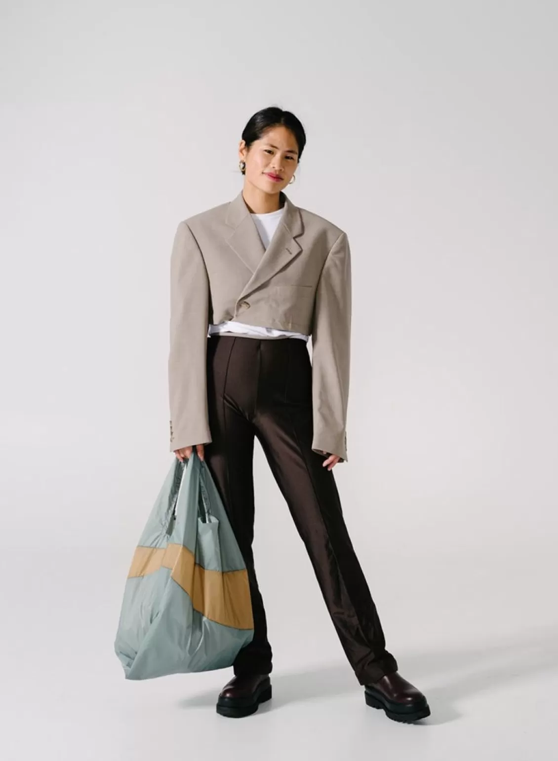 SUSAN BIJL The New Shopping Bag Grey & Camel Large Cheap