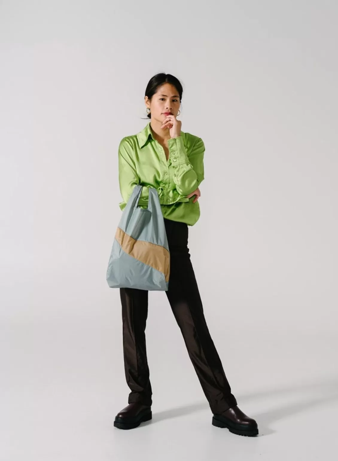 SUSAN BIJL The New Shopping Bag Grey & Camel Medium Cheap