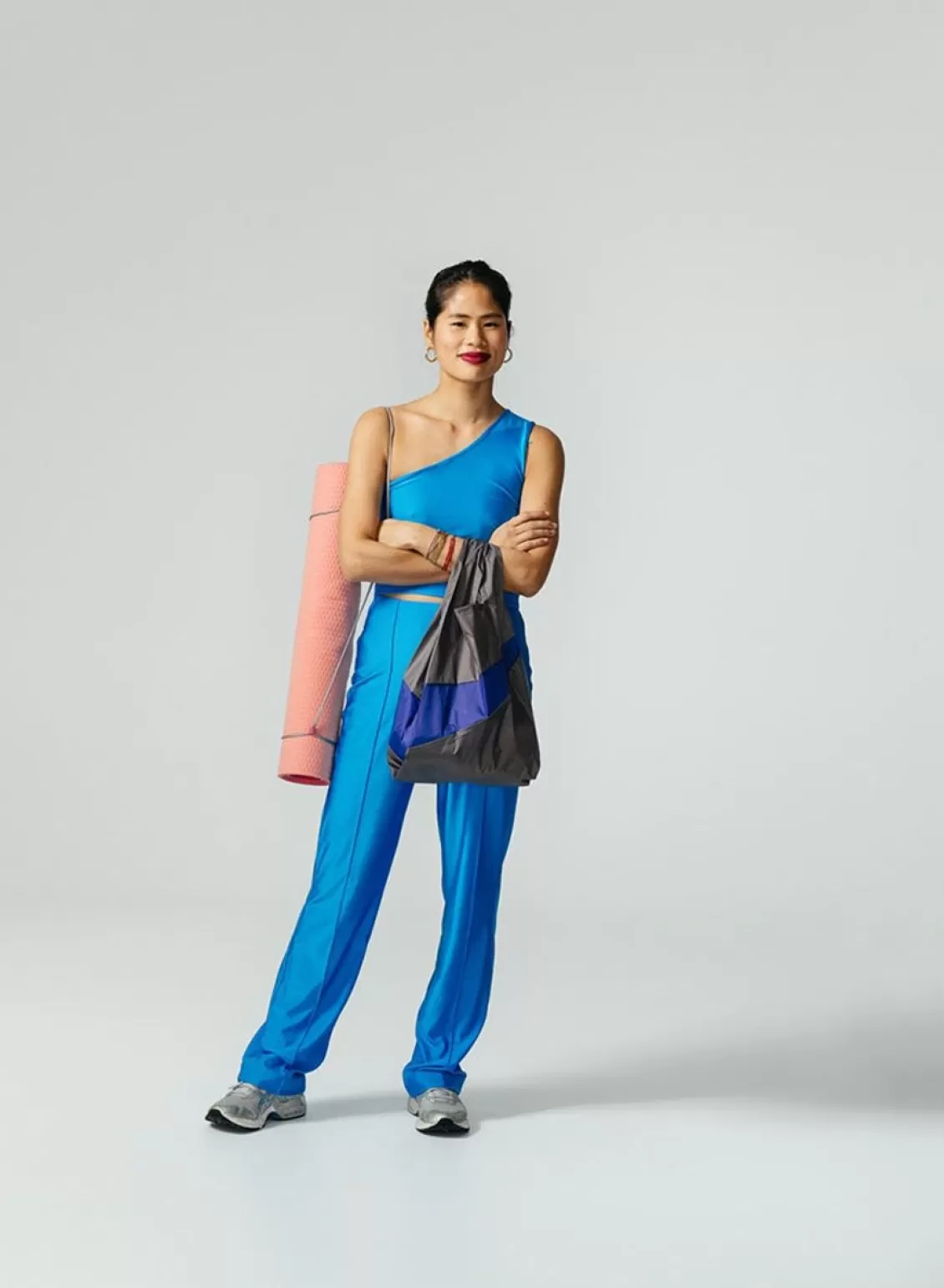 SUSAN BIJL The New Shopping Bag Warm Grey & Electric Blue Medium Clearance
